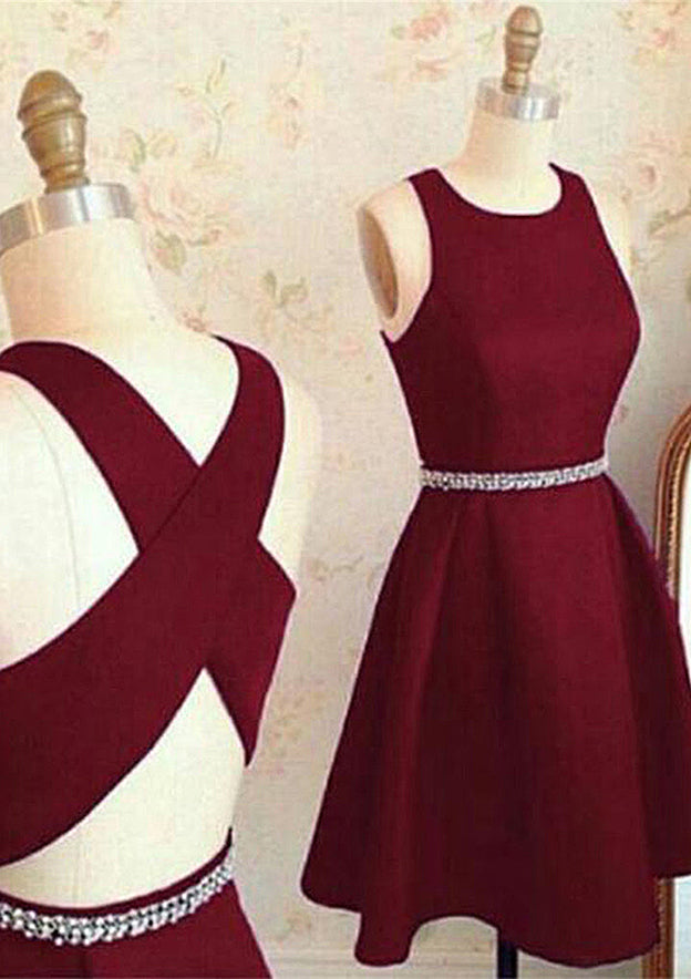 Elegant A-line Bateau Sleeveless Homecoming Dress with Beading Bandage - Fashionpara