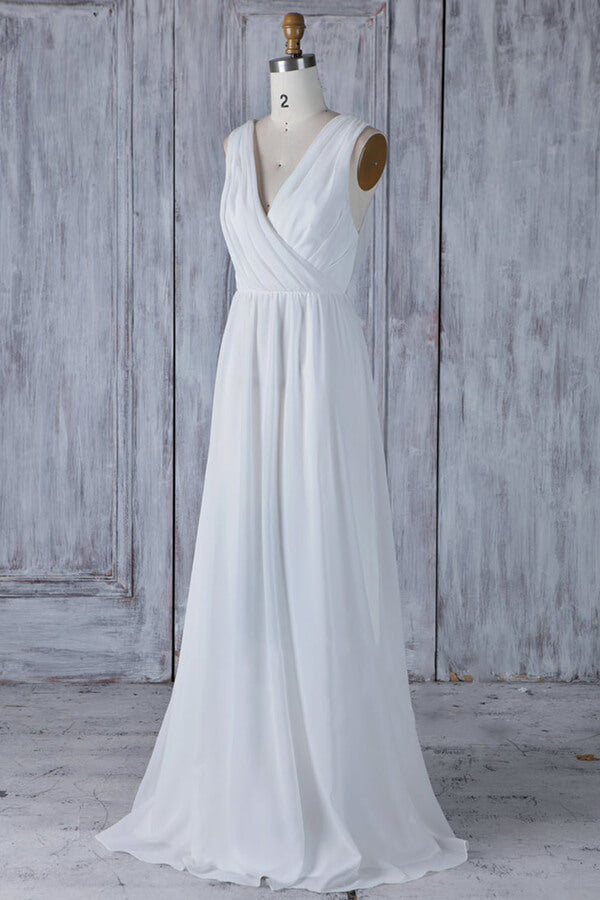 Elegant A-Line Chiffon Wedding Dress Appliques Ruffles Draped Back Bridal Gowns - Fashionpara