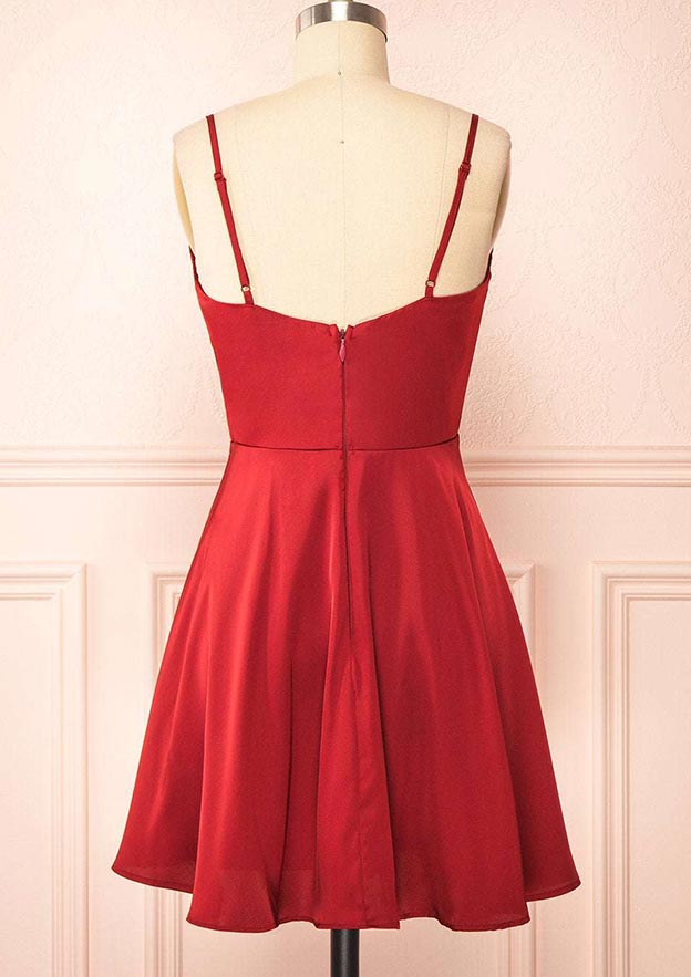 Elegant A-line Cowl Neck Sleeveless Charmeuse Homecoming Dress with Pleated Short Skirt - Fashionpara