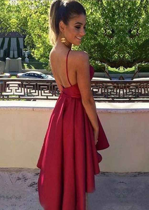 Elegant A-line Halter Asymmetrical Satin Homecoming Dress - Fashionpara