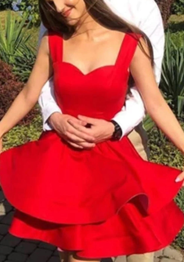 Elegant A-line Off-the-Shoulder Satin Short Homecoming Dress - Fashionpara