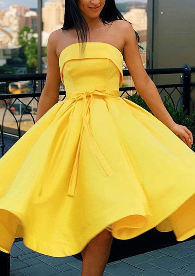 Elegant A-line Satin Homecoming Dress with Square Neckline - Fashionpara