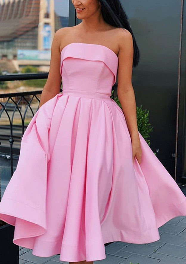 Elegant A-line Satin Homecoming Dress with Square Neckline - Fashionpara