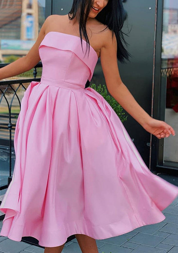 Elegant A-line Satin Homecoming Dress with Square Neckline - Fashionpara