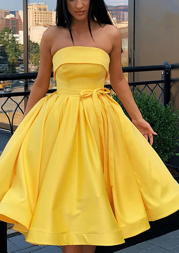 Elegant A-line Satin Homecoming Dress with Square Neckline - Fashionpara