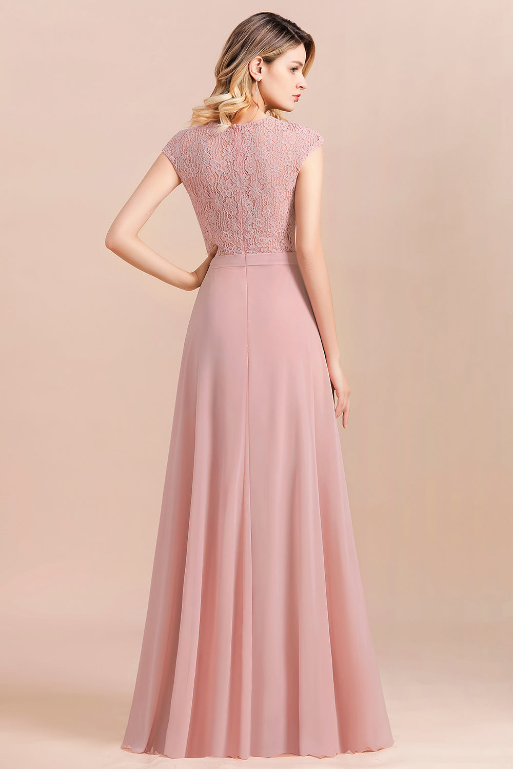 Elegant A-Line Sleeveless Dusty Rose Lace Bridesmaid Dresses - Fashionpara