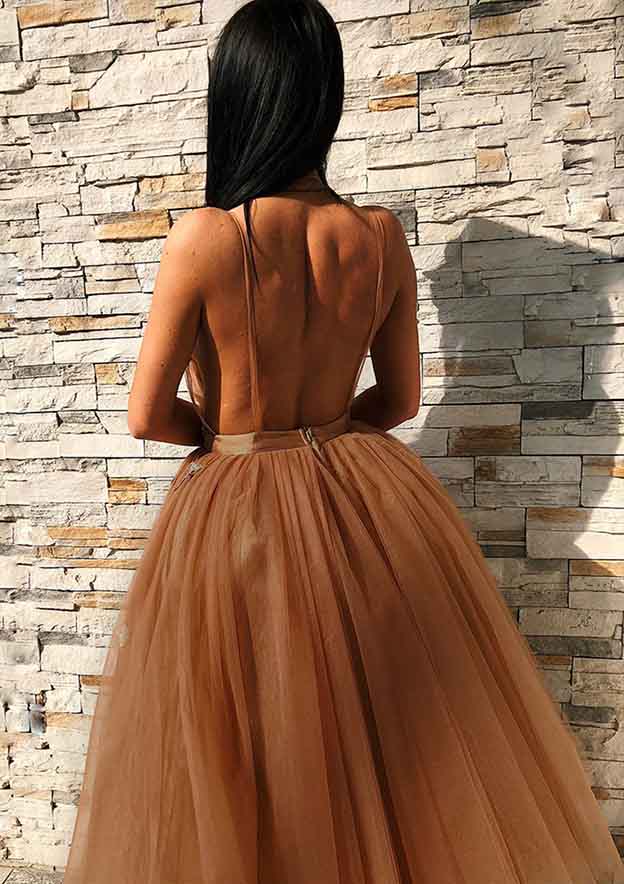 Elegant A-line V Neck Embroidered Tulle Homecoming Dress - Fashionpara