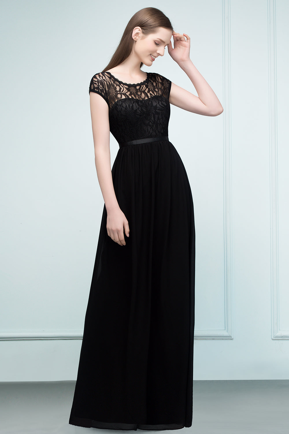 Elegant Black Jewel Sleeveless Lace Junior Bridesmaid Dresses Affordable - Fashionpara