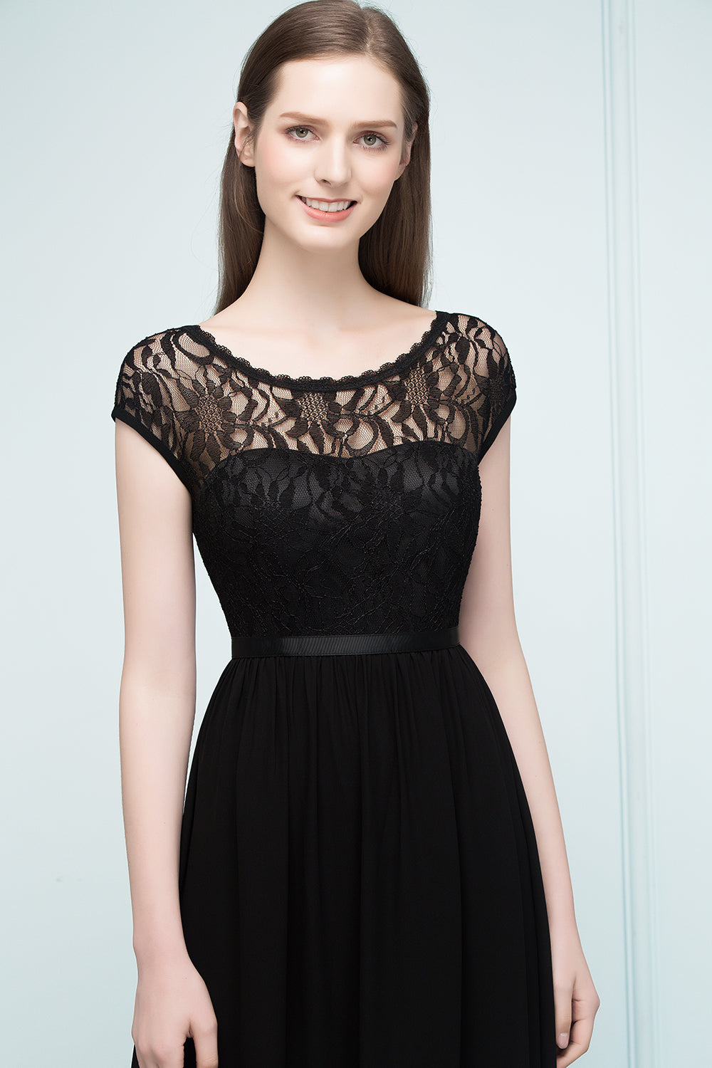 Elegant Black Jewel Sleeveless Lace Junior Bridesmaid Dresses Affordable - Fashionpara