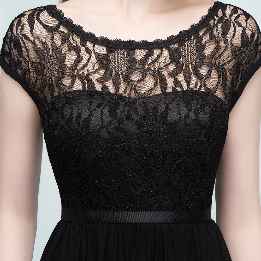 Elegant Black Jewel Sleeveless Lace Junior Bridesmaid Dresses Affordable - Fashionpara