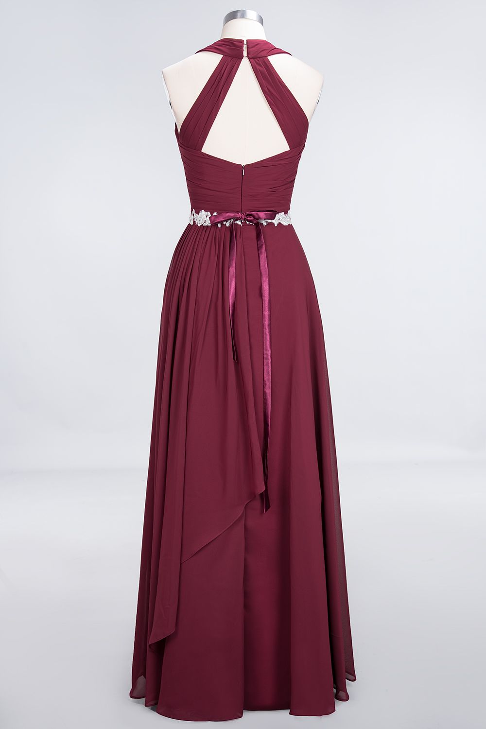 Elegant Chiffon Halter V-Neck Ruffle Bridesmaid Dresses with Appliques Sashes - Fashionpara