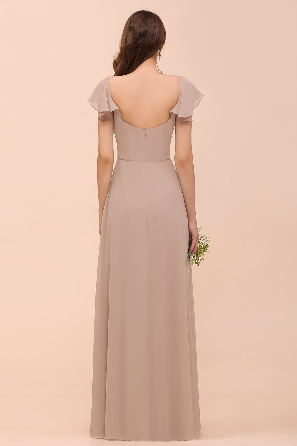 Elegant Chiffon Slit Affordable Bridesmaid dresses with  Short Sleeves - Fashionpara
