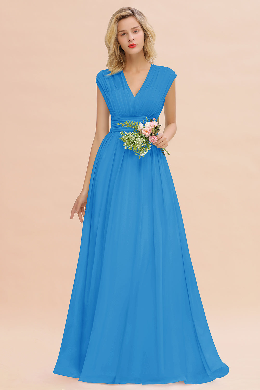 Elegant Chiffon V-Neck Ruffle Long Bridesmaid dresses Affordable - Fashionpara