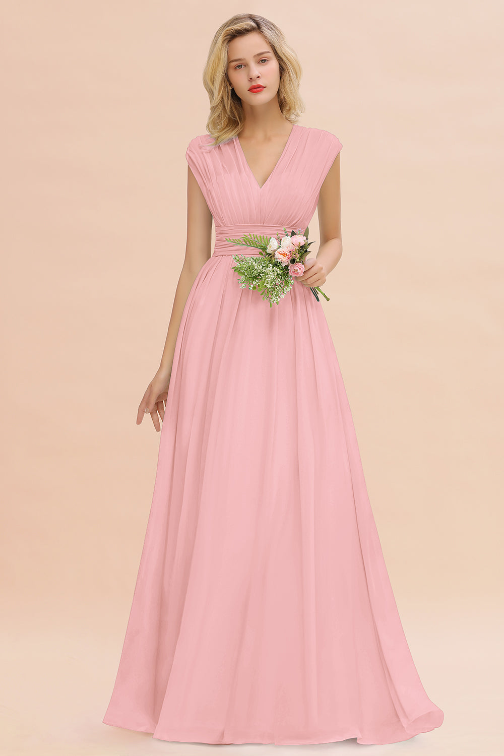 Elegant Chiffon V-Neck Ruffle Long Bridesmaid dresses Affordable - Fashionpara
