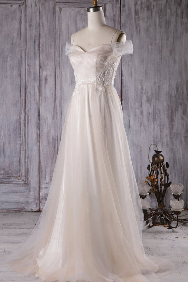 Elegant Cold-shoulder Wedding Dress Sweetheart Appliques Ruffles Bridal Gowns - Fashionpara