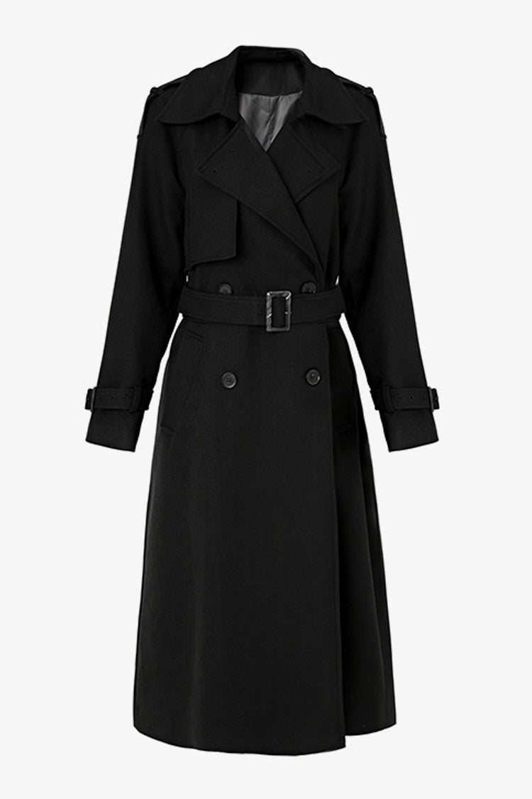 Rosedress Elegant Belted Wool Blend Double Breasted Trench Coat