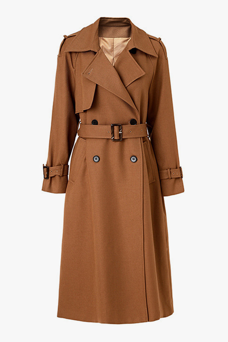 Rosedress Elegant Belted Wool Blend Double Breasted Trench Coat