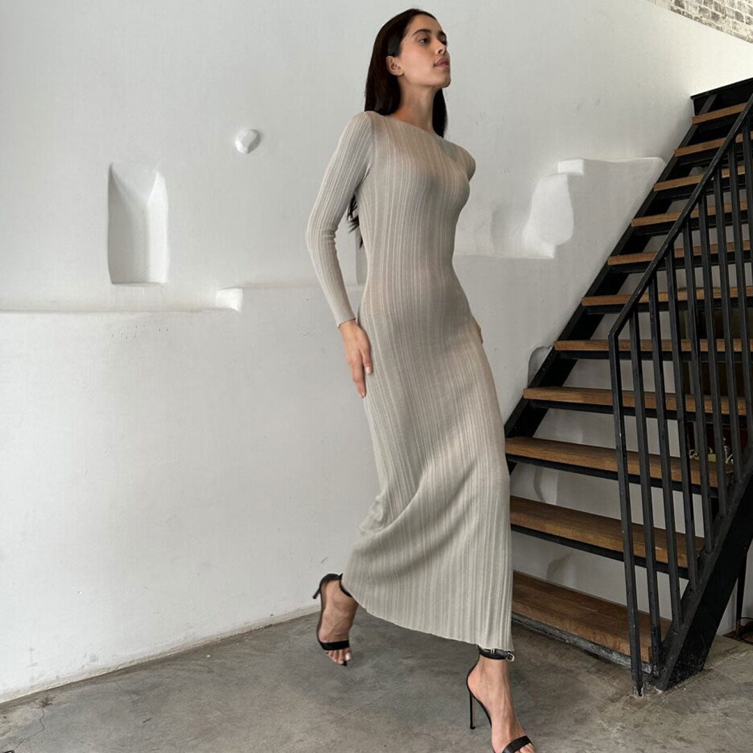 Trendy & Unique Ribbed Knit Maxi Dress for Effortless Style