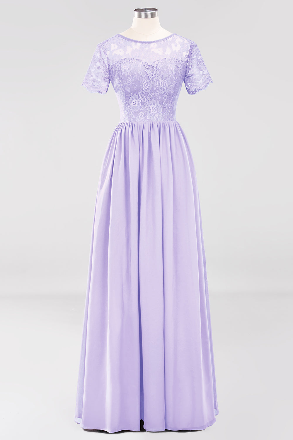 Elegant Dark Navy Long Lace Bridesmaid dresses with Short-Sleeves - Fashionpara