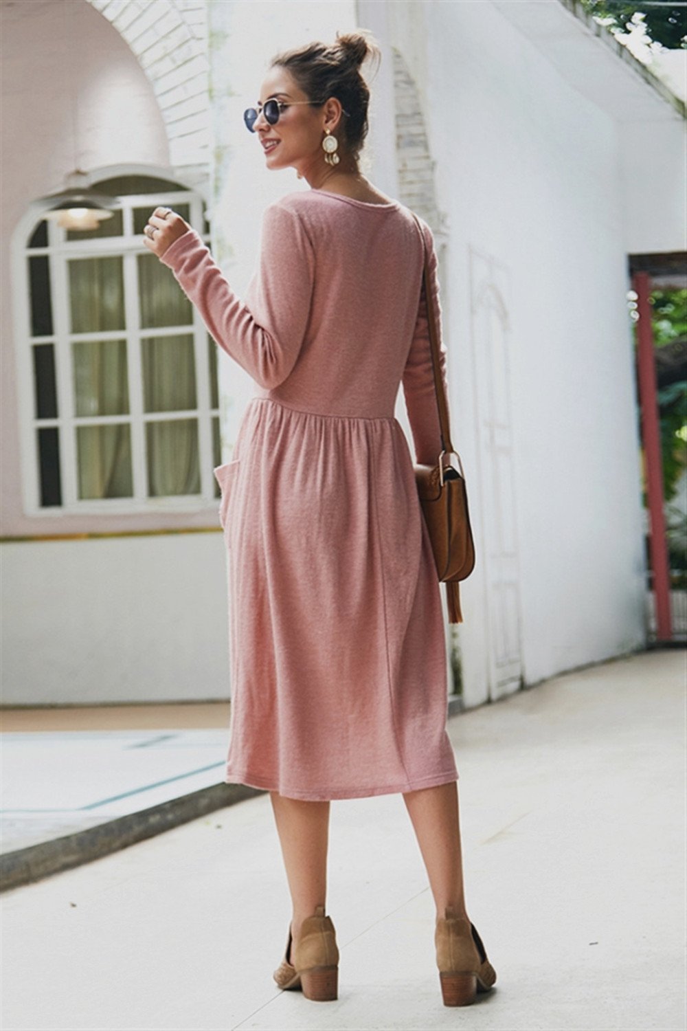 RadyRin Elegant Slim Sweater Dress with Double Pockets