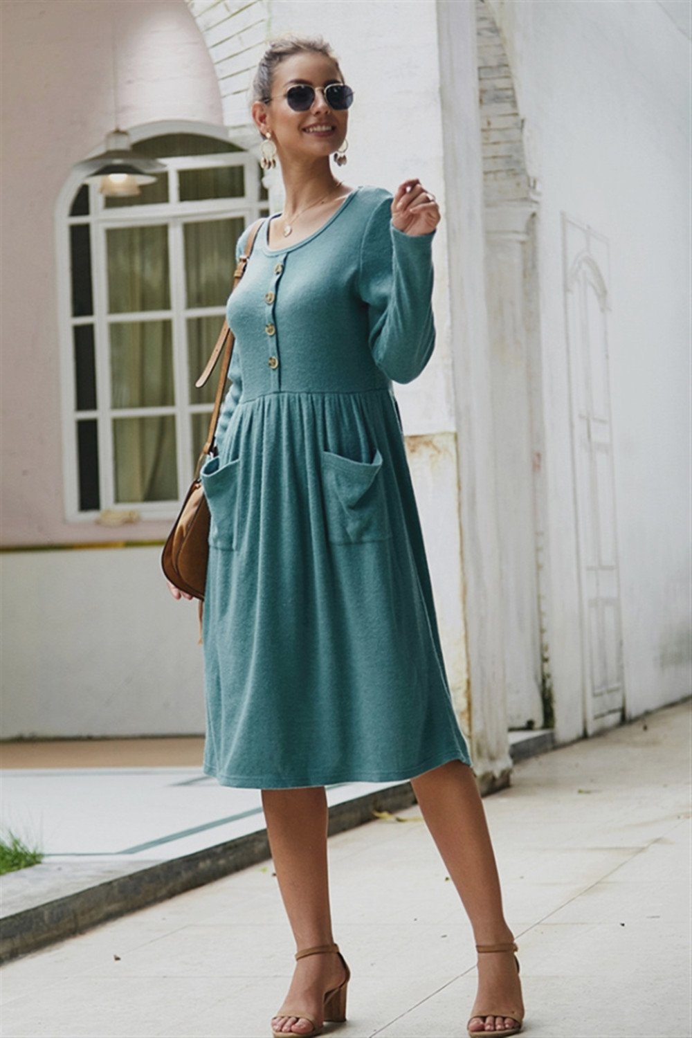 ShoptheCIC Elegant Double Pocket Slim Sweater Dress