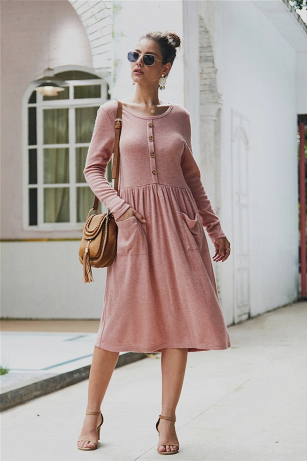 ShoptheCIC Elegant Double Pocket Slim Sweater Dress