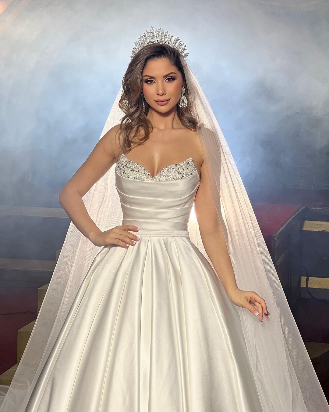 Graceful Floor-Length Sleeveless Satin Wedding Dress with Subtle Bead Details - Fashionpara