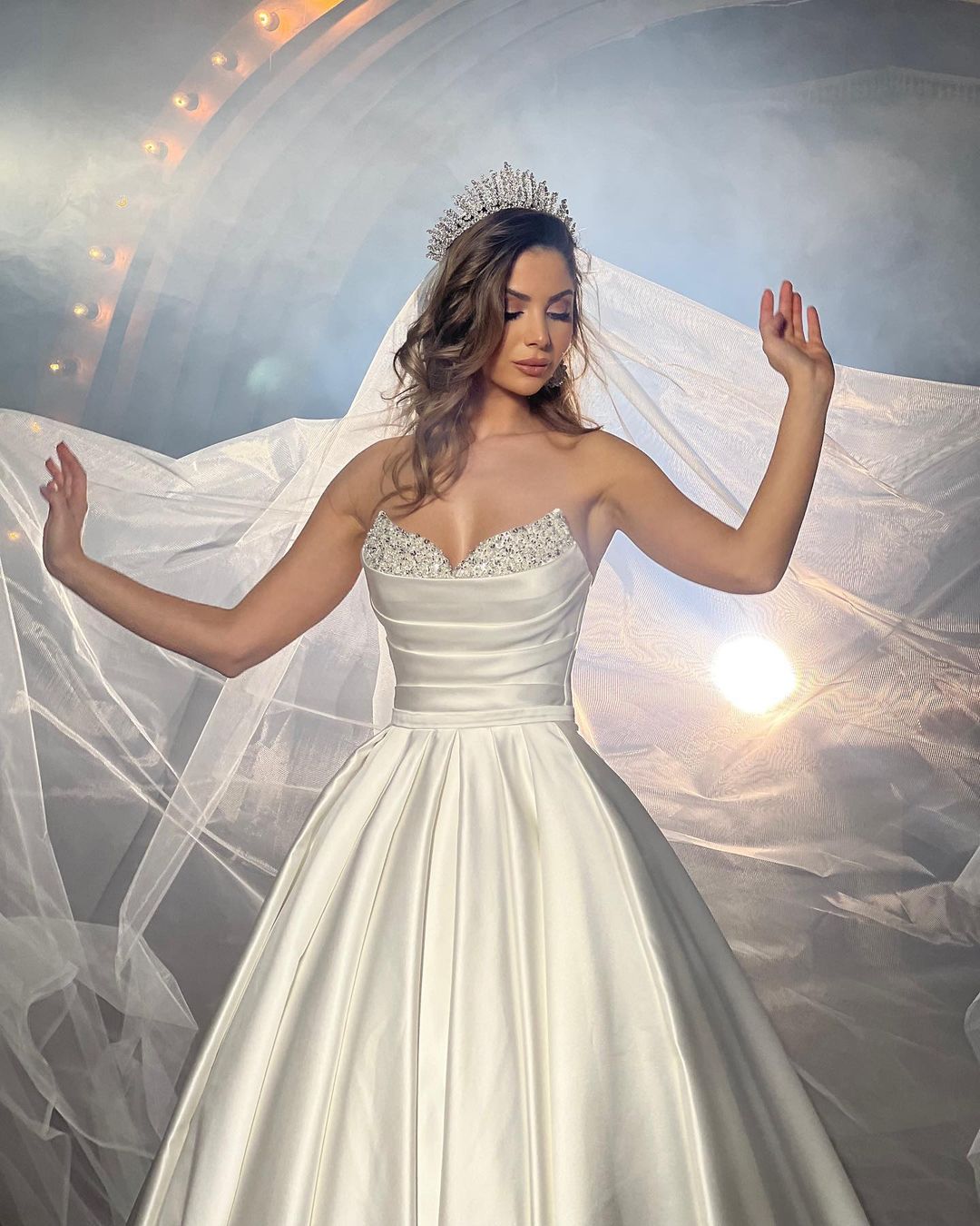 Graceful Floor-Length Sleeveless Satin Wedding Dress with Subtle Bead Details - Fashionpara