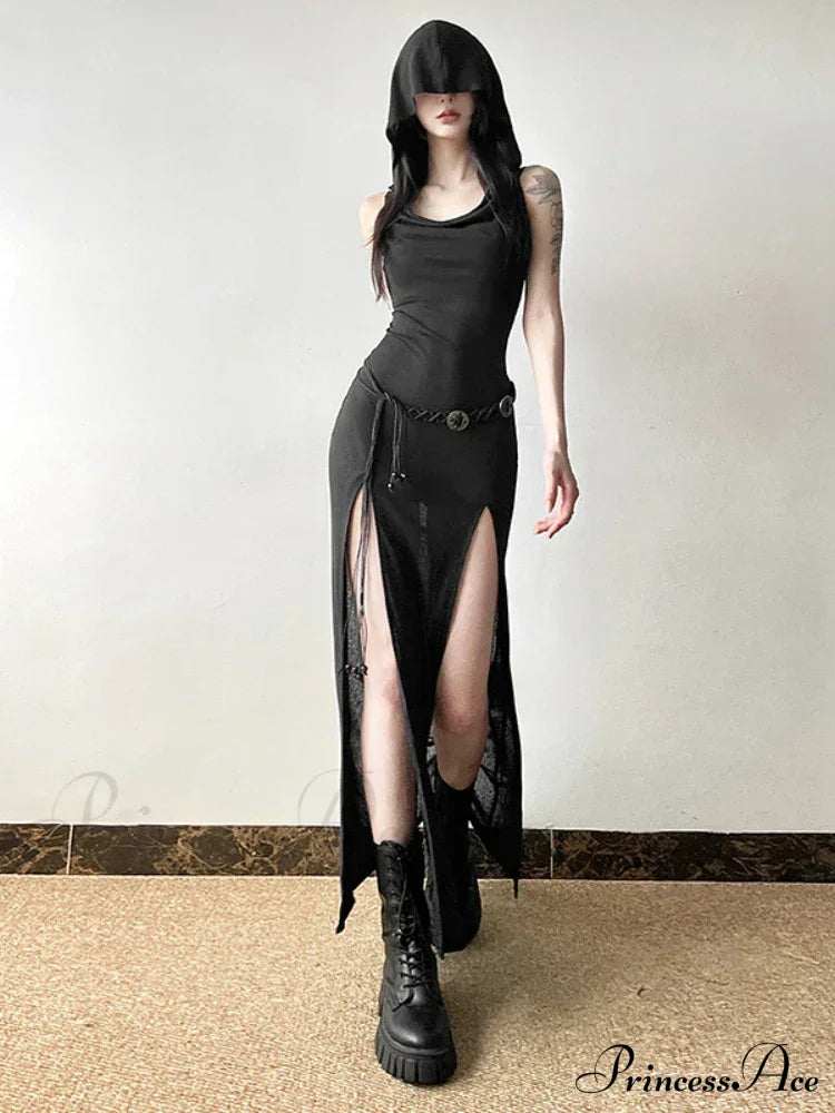 Elegant Gothic Sexy Slash Neck Long Sleeve Off Shoulder Summer French Chic Split Slim Stretch Ruffles Dress