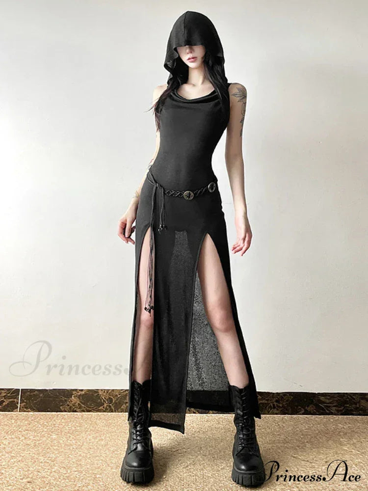 Elegant Gothic Sexy Slash Neck Long Sleeve Off Shoulder Summer French Chic Split Slim Stretch Ruffles Dress