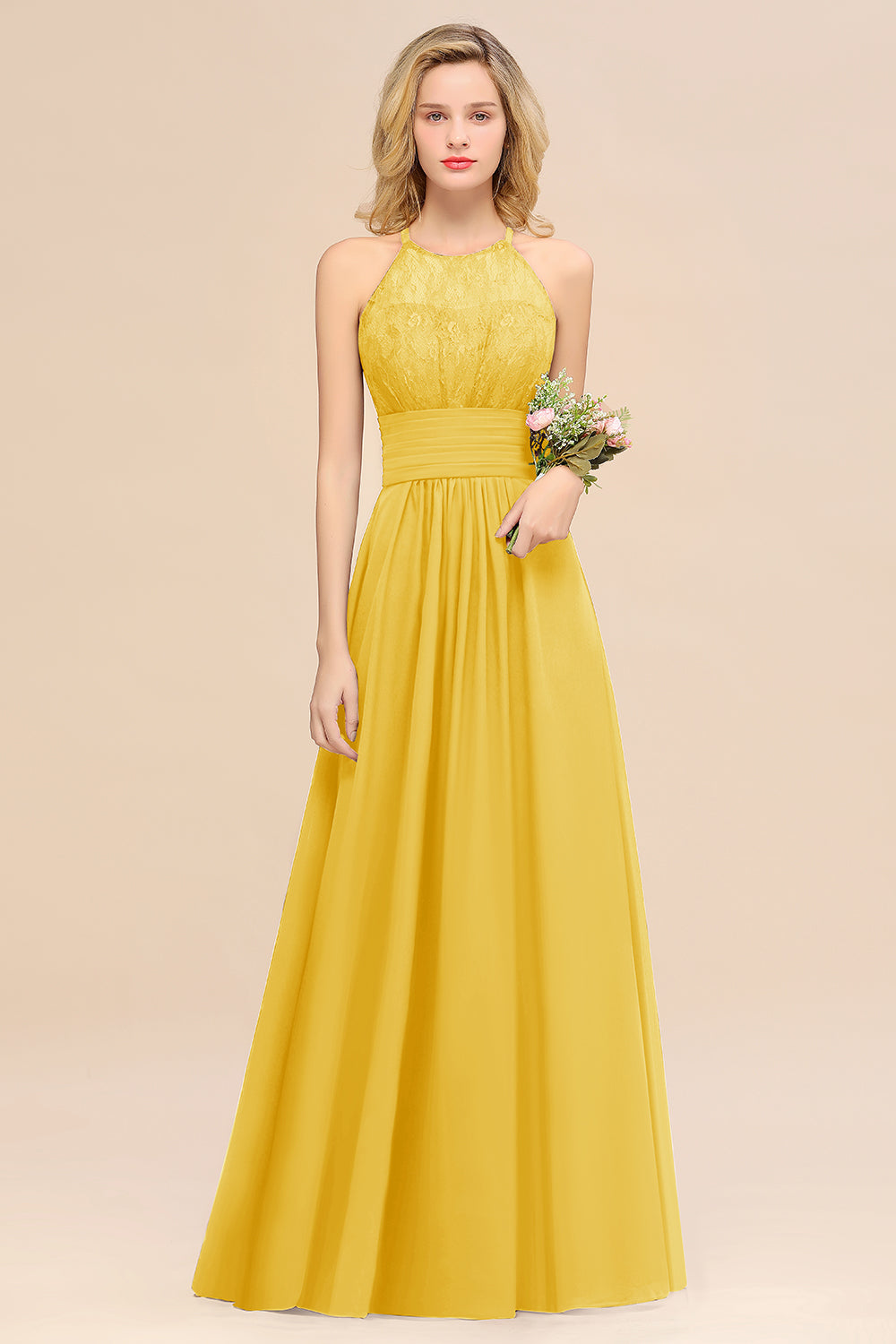 Elegant Halter Ruffles Sleeveless Grape Lace Bridesmaid dresses Affordable - Fashionpara