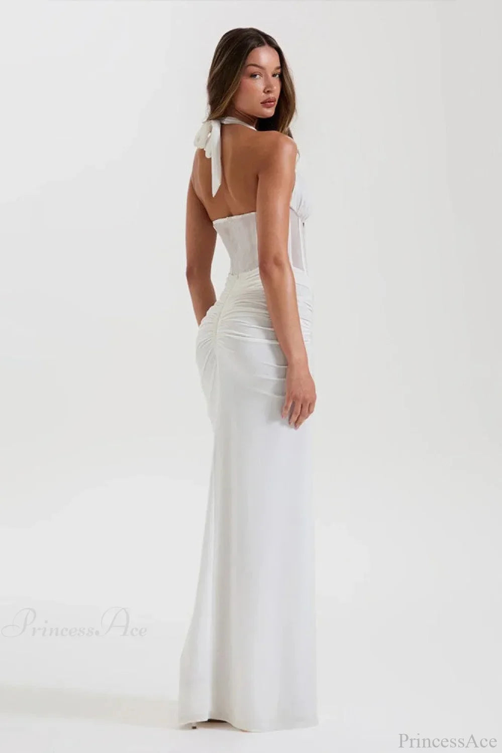 Ruched Halter Neck Corset Mermaid Maxi Gown