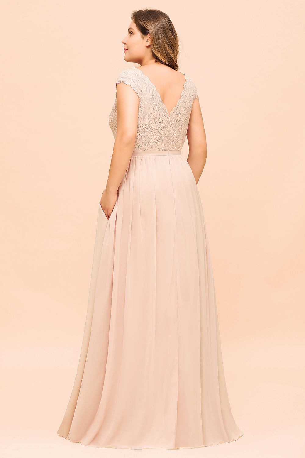 Elegant Jewel Chiffon Lace Affordable Bridesmaid dresses with Slit - Fashionpara