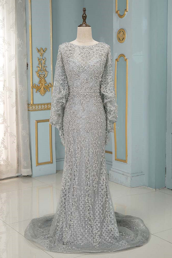 Elegant Jewel Long Sleeves Mermaid Prom Dresses with Appliques Beadings - Fashionpara