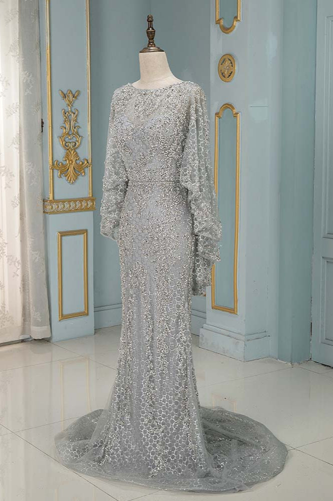 Elegant Jewel Long Sleeves Mermaid Prom Dresses with Appliques Beadings - Fashionpara