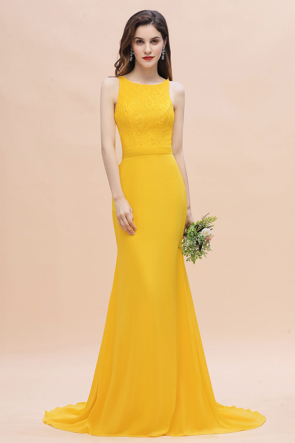 Elegant Jewel Mermaid Chiffon Lace Bridesmaid Dresses On Sale - Fashionpara
