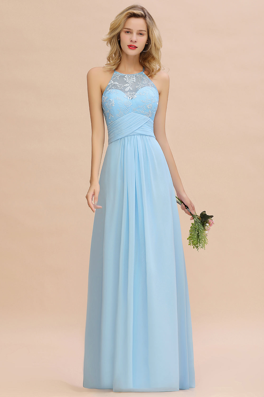 Elegant Jewel Ruffle Affordable Chiffon Bridesmaid Dresses with Appliques - Fashionpara