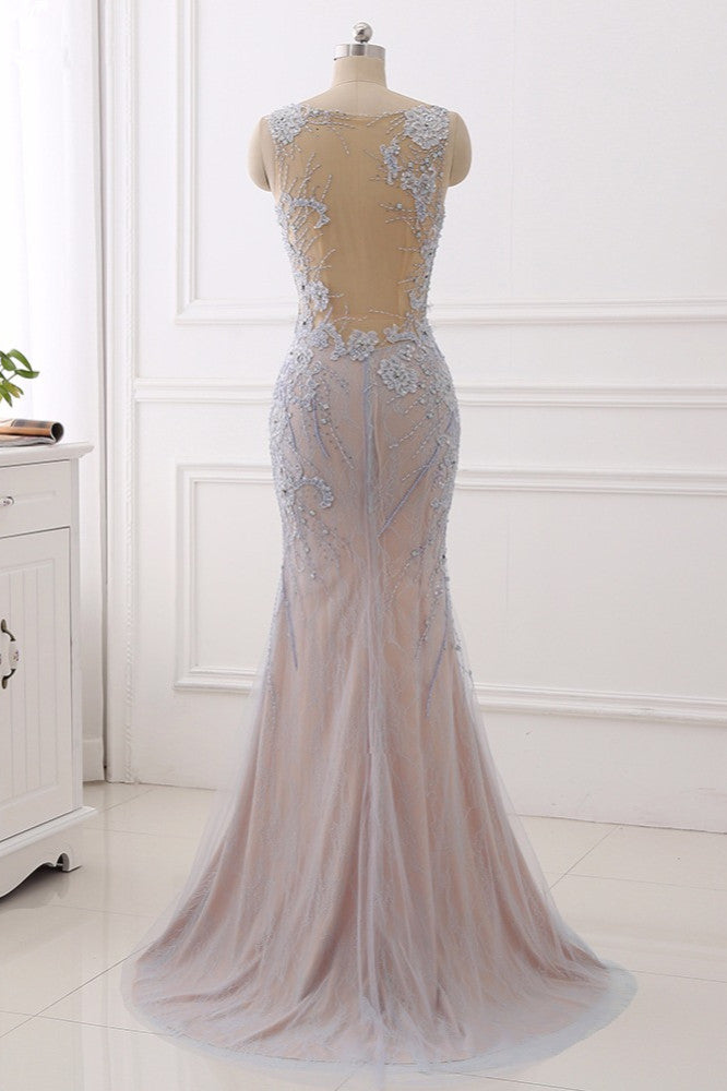 Elegant Jewel Sleeveless Mermaid Prom Dresses Pearls with Appliques - Fashionpara