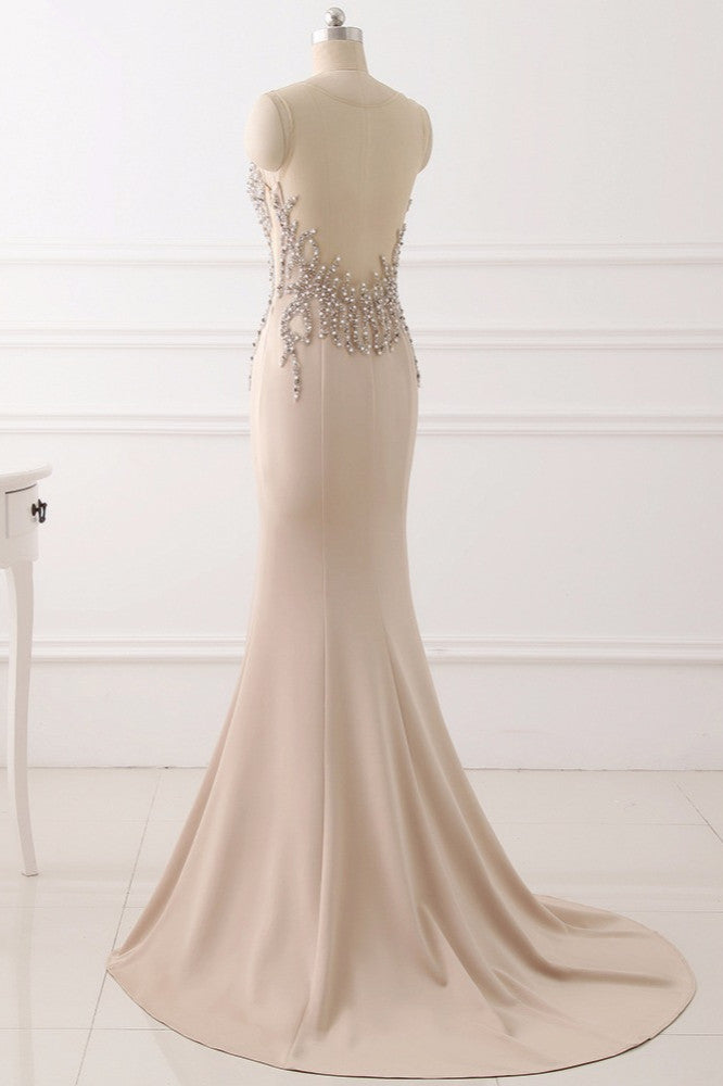 Elegant Jewel Sleeveless Mermaid Prom Dresses with Pearls - Fashionpara