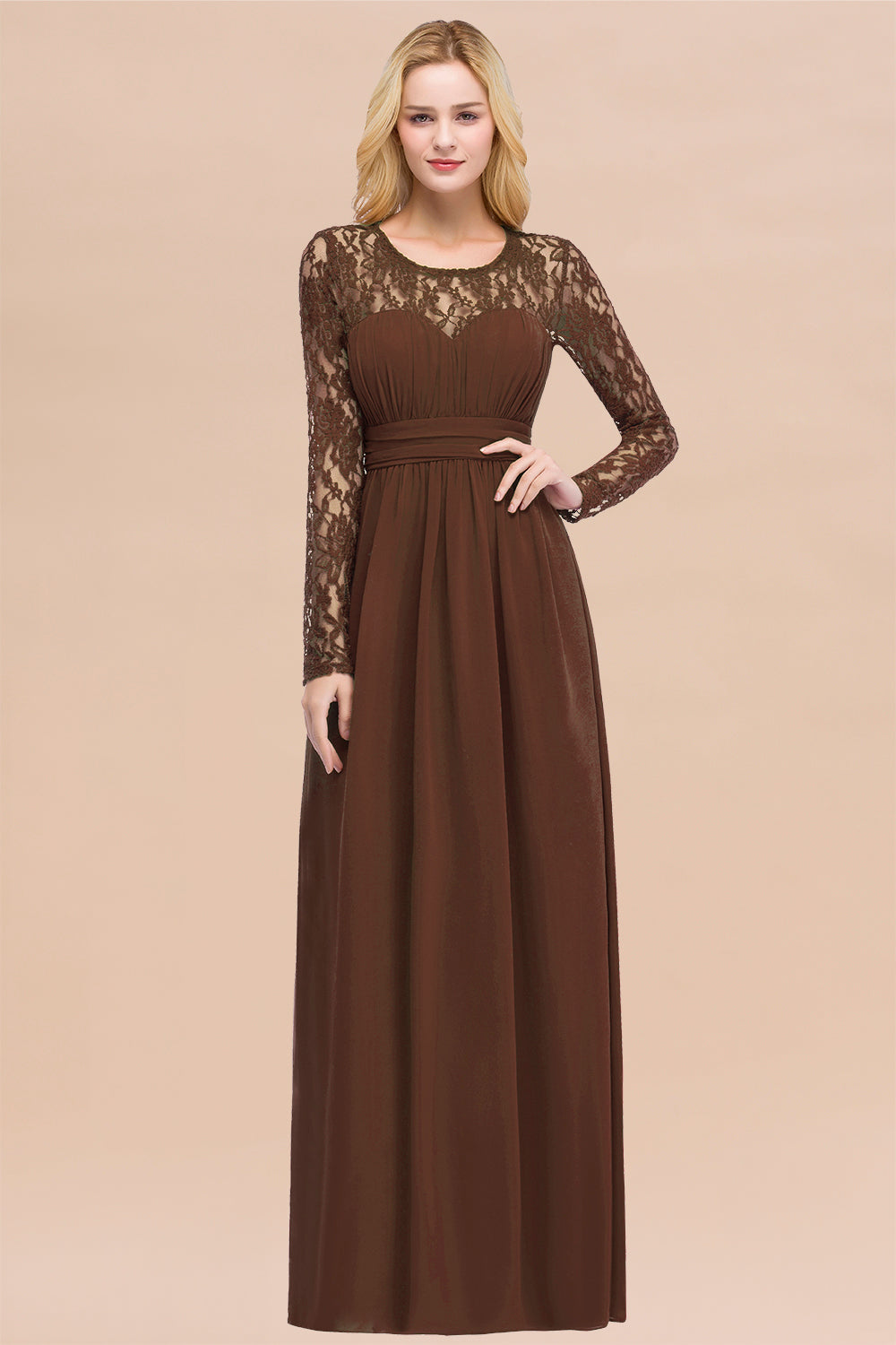 Elegant Lace Burgundy Bridesmaid dresses with Long Sleeves - Fashionpara