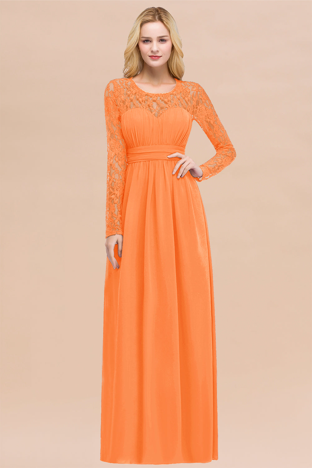 Elegant Lace Burgundy Bridesmaid dresses with Long Sleeves - Fashionpara