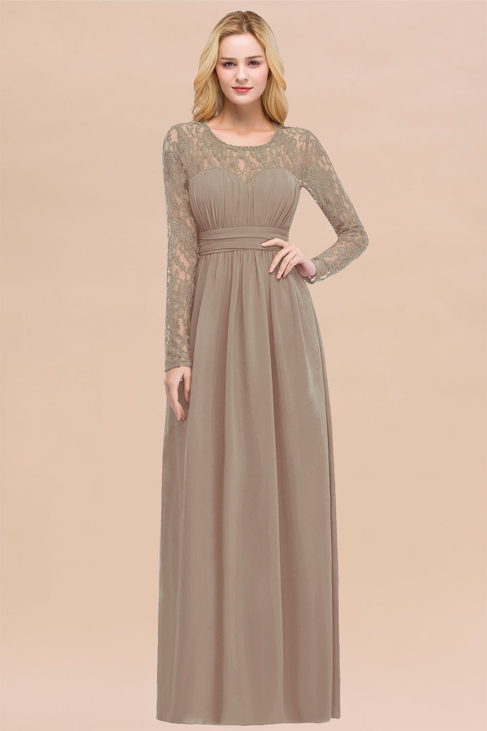 Elegant Lace Burgundy Bridesmaid dresses with Long Sleeves - Fashionpara