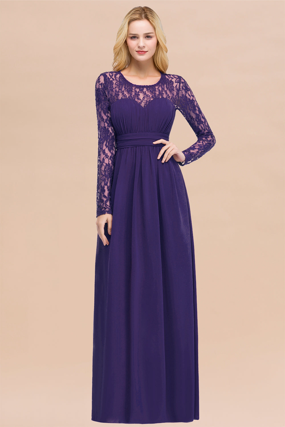 Elegant Lace Burgundy Bridesmaid dresses with Long Sleeves - Fashionpara