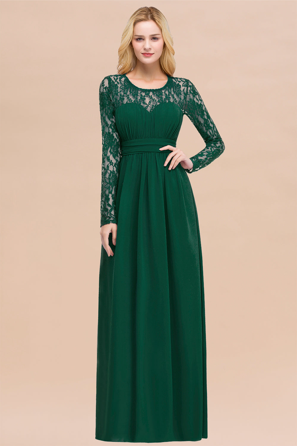 Elegant Lace Burgundy Bridesmaid dresses with Long Sleeves - Fashionpara
