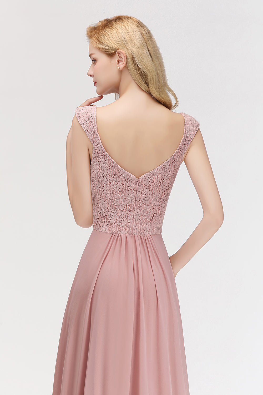 Elegant Lace Sweetheart Bridesmaid Dresses Dusty Rose Chiffon Wedding Party Dress - Fashionpara