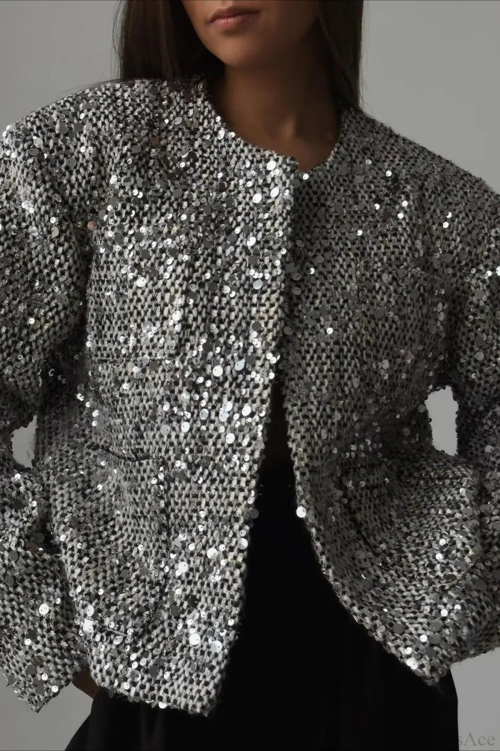 Elegant Luxurious Tweed Sequin Jacket