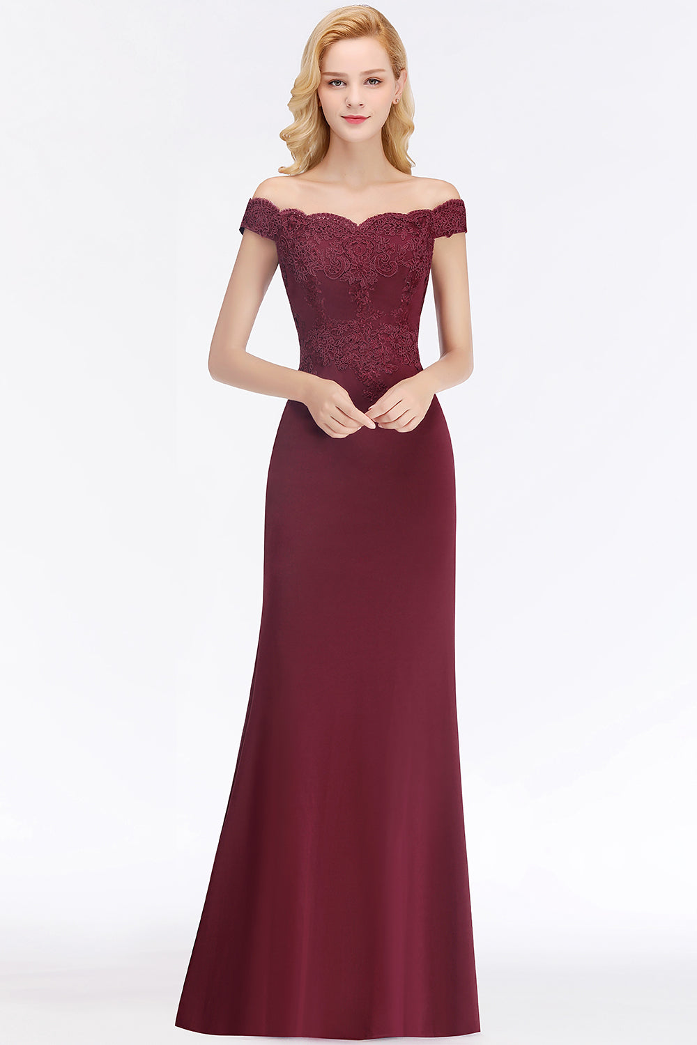 Elegant Mermaid Off-the-Shoulder Burgundy Bridesmaid dresses with Lace - Fashionpara