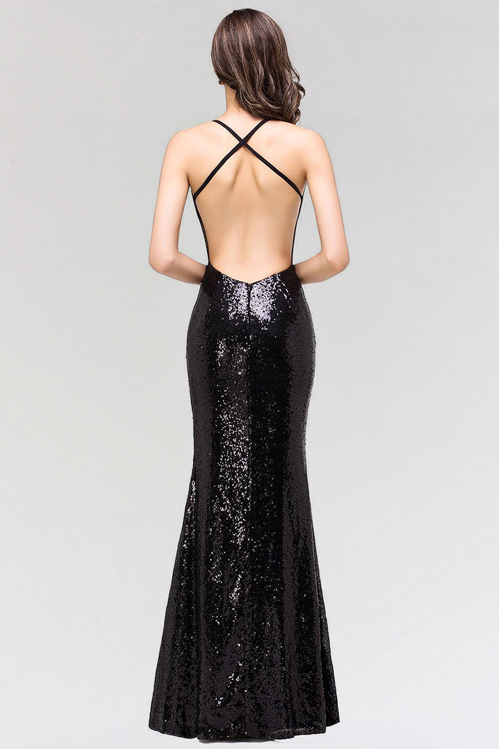 Elegant Mermaid Sequined Long Black Bridesmaid Dresses with Spaghetti Straps - Fashionpara