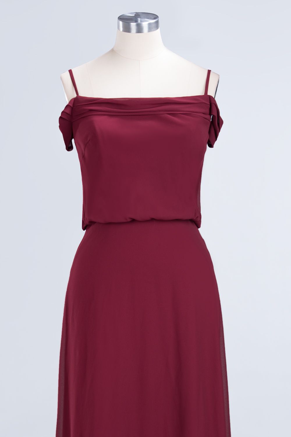 Elegant Off-the-Shoulder Burgundy Bridesmaid Dresses Spaghetti-Straps Affordable Maid of Honor Dress - Fashionpara