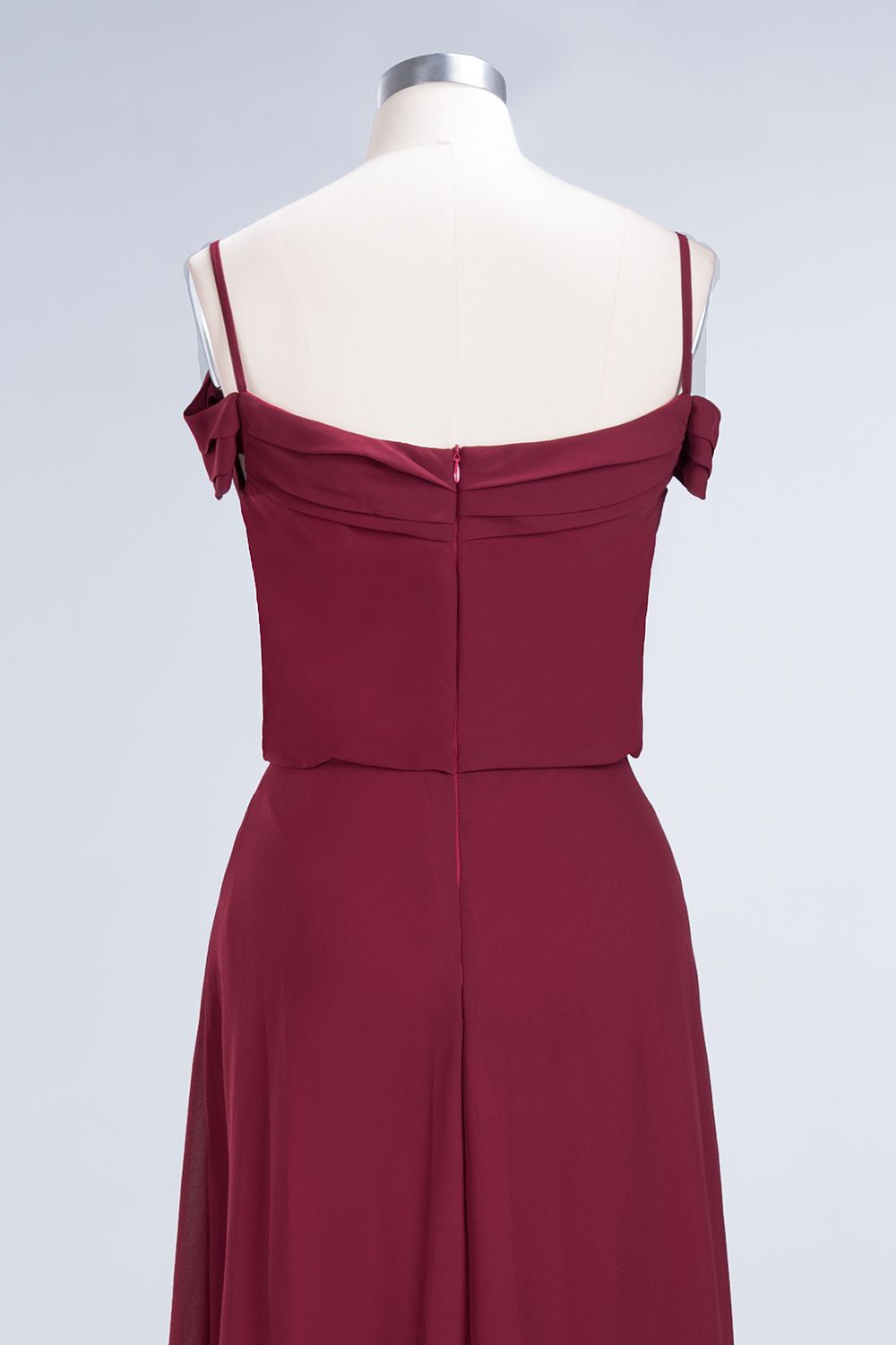 Elegant Off-the-Shoulder Burgundy Bridesmaid Dresses Spaghetti-Straps Affordable Maid of Honor Dress - Fashionpara